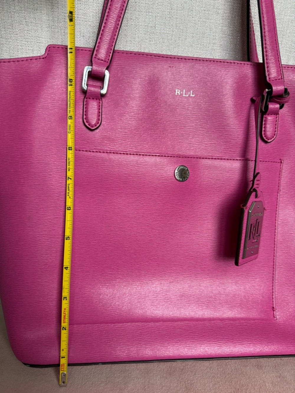 Lauren Ralph Lauren Pink Leather Tote Work Bag Barbiecore Large - Picture 5 of 11